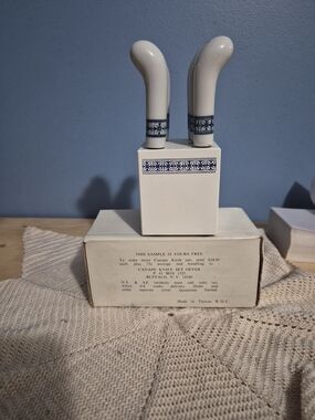 Vtg Canape Charcuterie Spreader Set Butter Knives Cheese w/ Block Blue & White